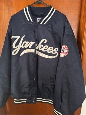 MLB Navy and White Yankees Satin Team Jacket
